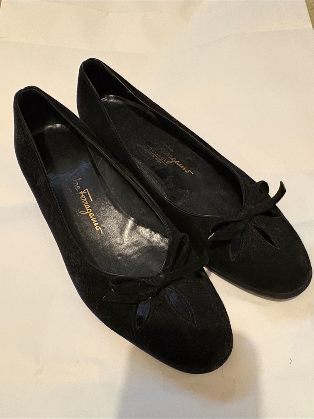 Salvatore Ferragamo Black Suede Bow Flats